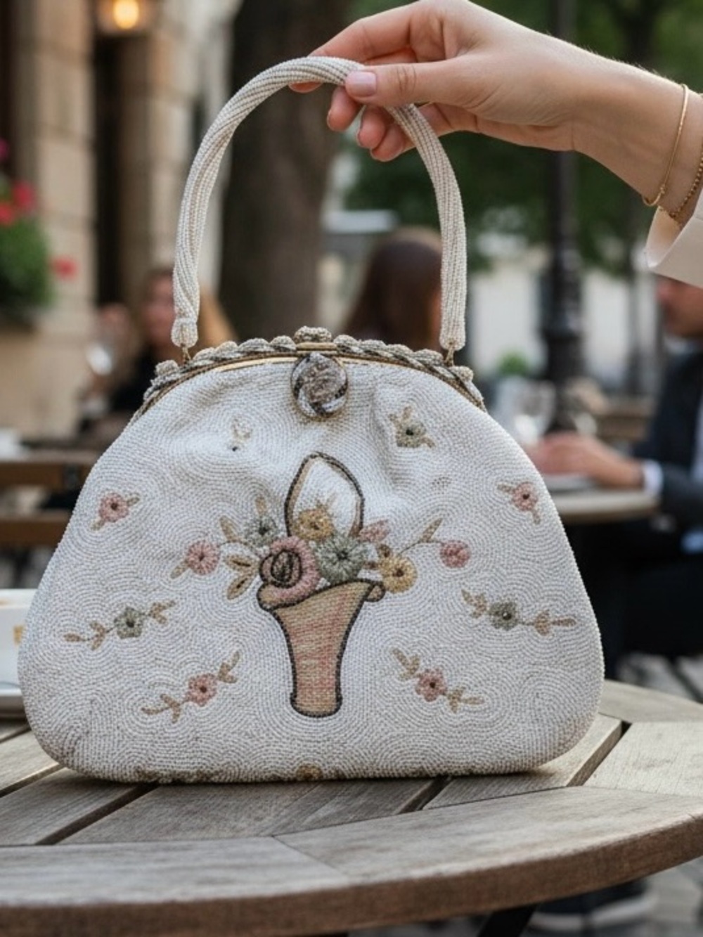 Vintage Herve Paris Micro Beaded Floral Evening Bag Handbag Purse Gorgeous